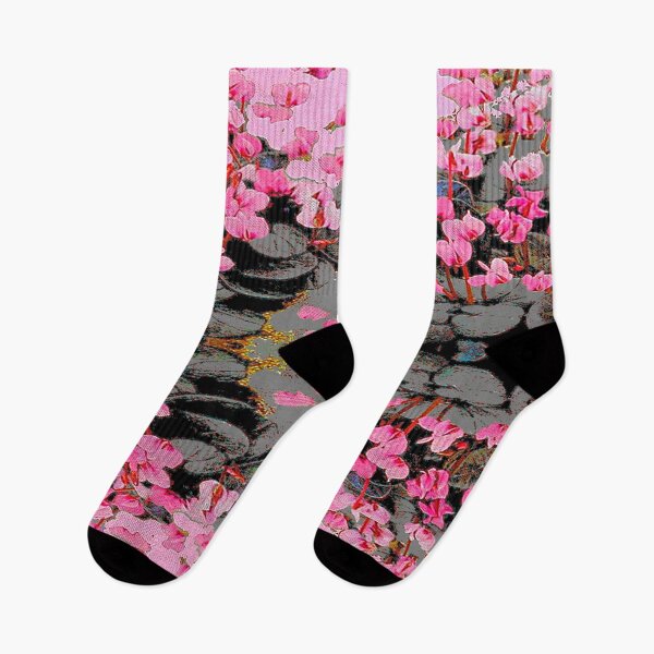Item preview, ABSTRACTED PINK & BLACK-GREEN CYCLAMEN FLOWERS GARDEN ART designed and sold by sharlesart.