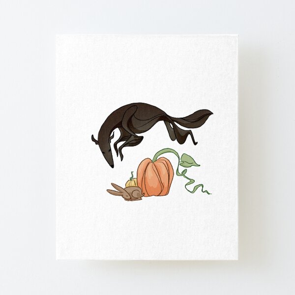Black Borzoi Leaping Over Pumpkin Canvas Mounted Print