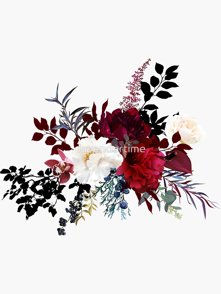 "Burgundy red and white flowers glamour vector design bouquet" Sticker