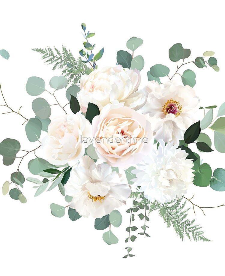 Ivory beige rose, white and creamy woody peony, chrysanthemum flower vector  design