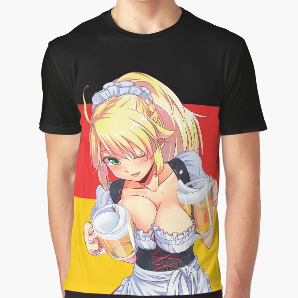 German Oktoberfest-chan, Oktoberfest waitress anime sexy girl from Germany, cheers with beers. Graphic T-Shirt
