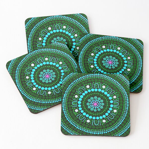 Item preview, Aboriginal Art Dot Painting Mandala Green Gathering  designed and sold by GhostGumDesigns.