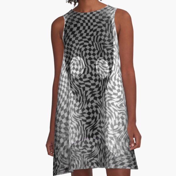 Optical Illusion Fractal Pattern | Black and White Psychedelic Nightmare Fractal Pattern Boho Aesthetic Gift Idea A-Line Dress