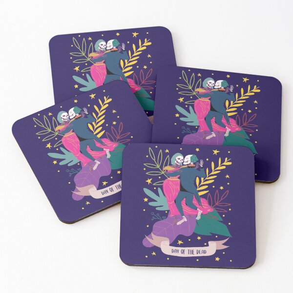 Item preview, Day of the dead skeletons dancing salsa with folk flowers background designed and sold by CrisBanana.