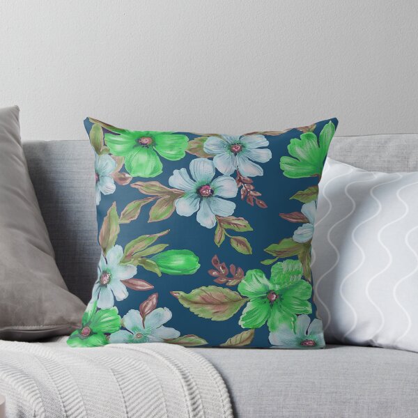 Item preview, Green and Blue Flowers on Teal Ground designed and sold by Leslie Rogers Todder.