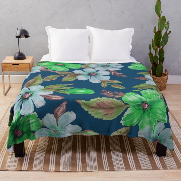 Item preview, Green and Blue Flowers on Teal Ground designed and sold by Leslie Rogers Todder.
