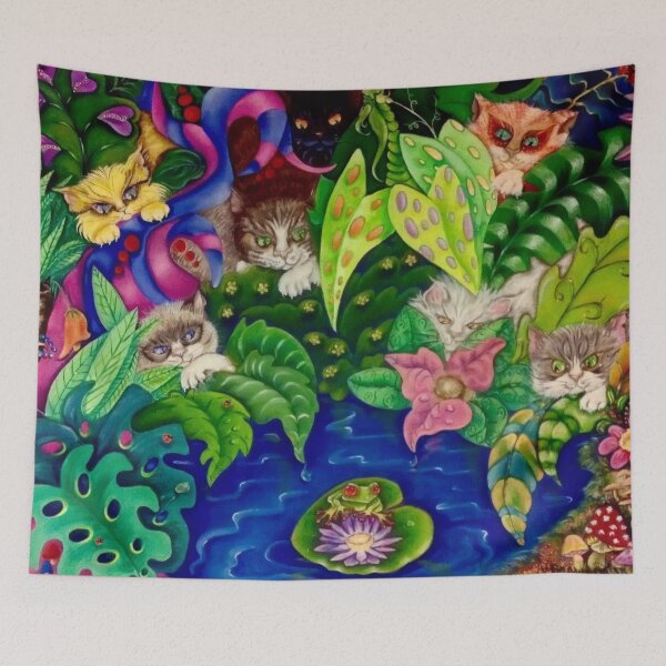 Item preview, Cats playing in the garden with a frog designed and sold by decasoart.
