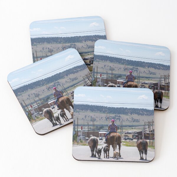 Item preview, Woman Riding Horse With 3 Dogs and 2 Horses designed and sold by photosbyalexis.