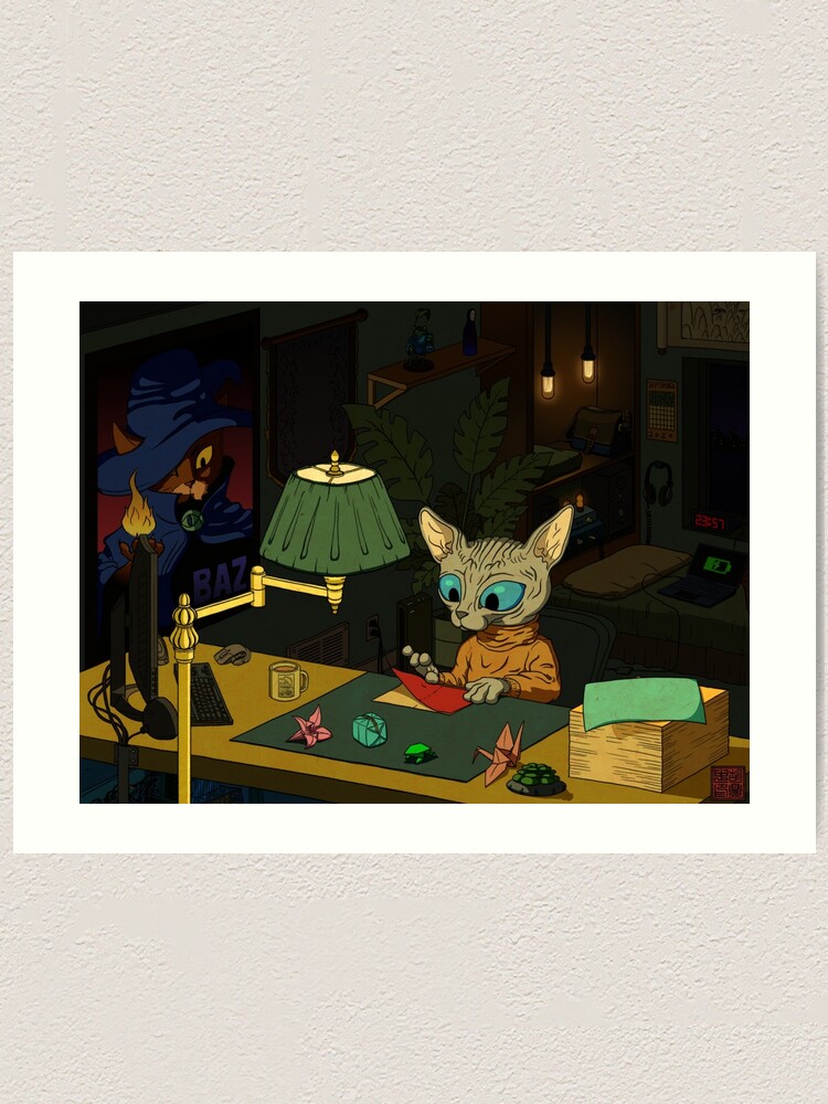 Alternate view of Sphynx Kitty Origami Art Print