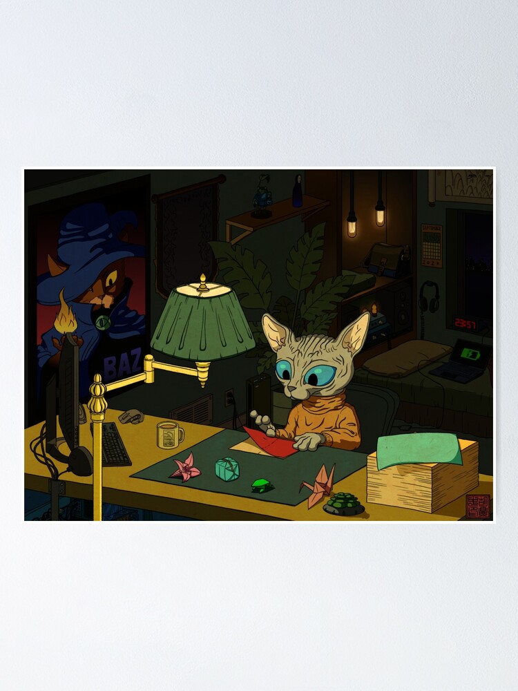 Alternate view of Sphynx Kitty Origami Poster