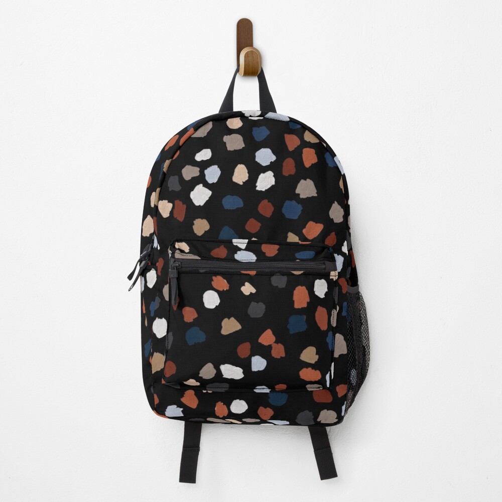 Terrazzo Rust & Blue Print on Black Backpack
