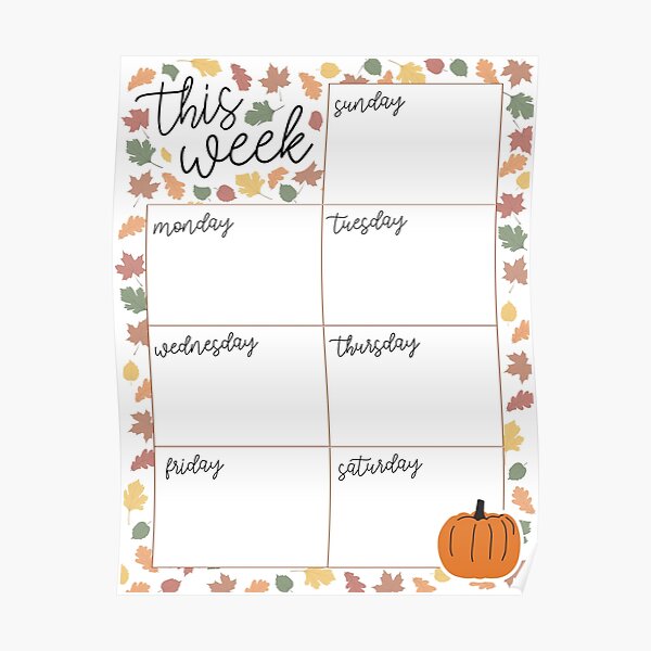 Fall Weekly Planner Page Wall Calendar Poster