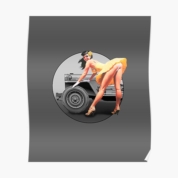 Pin-up Girls Willys MB WW2 Retro Vintage Poster