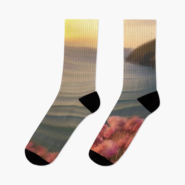 Item preview, Hazy sunset over coastal pink flowers designed and sold by Something Arty.