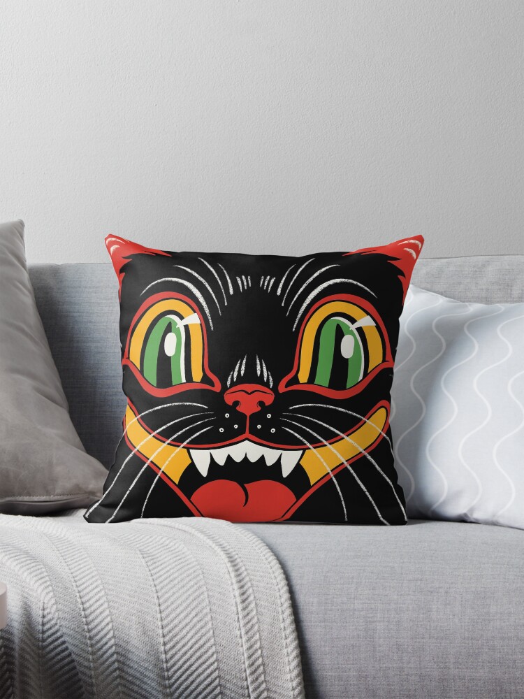 Retro Vintage Halloween Decor Black Cat Face Pillow for Sale by ctkrstudio Redbubble