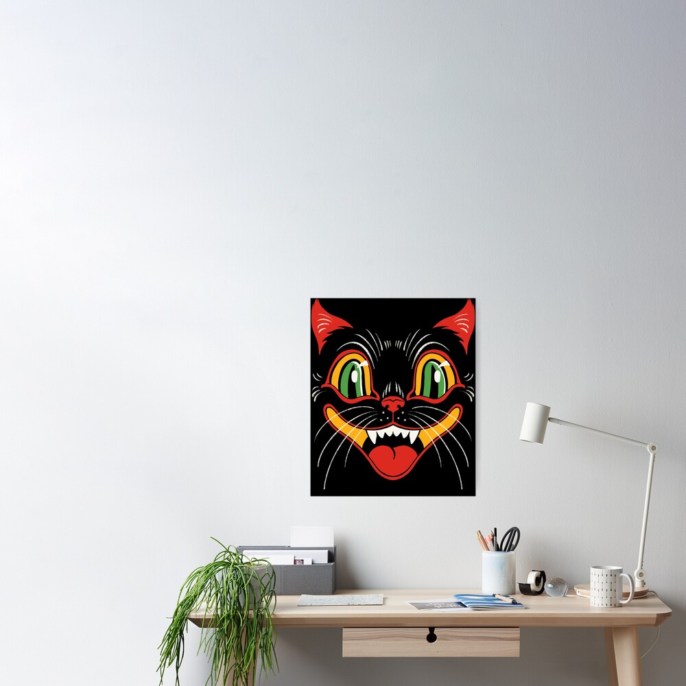 Retro Vintage Halloween Decor Black Cat Face Throw Pillow for