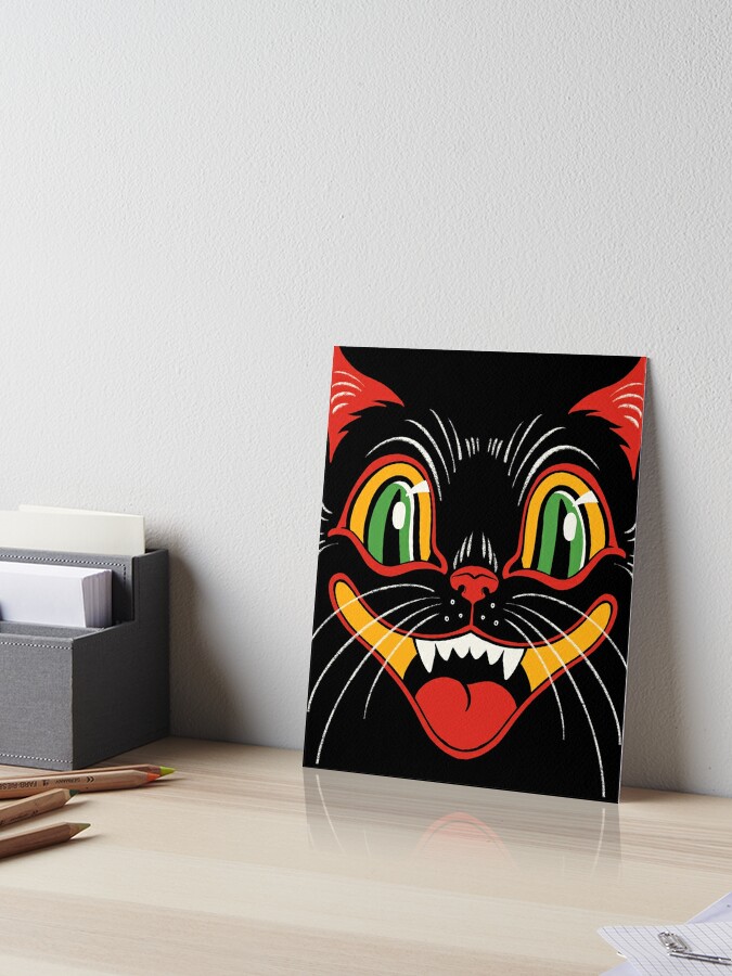 Retro Vintage Halloween Decor Black Cat Face Throw Pillow for