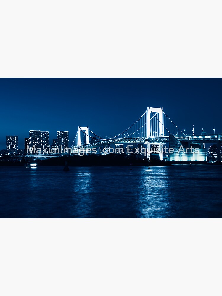 Tokyo Rainbow Bridge At Night Toned In Blue Art Photo Print Greeting Card By Artnudephotos Redbubble