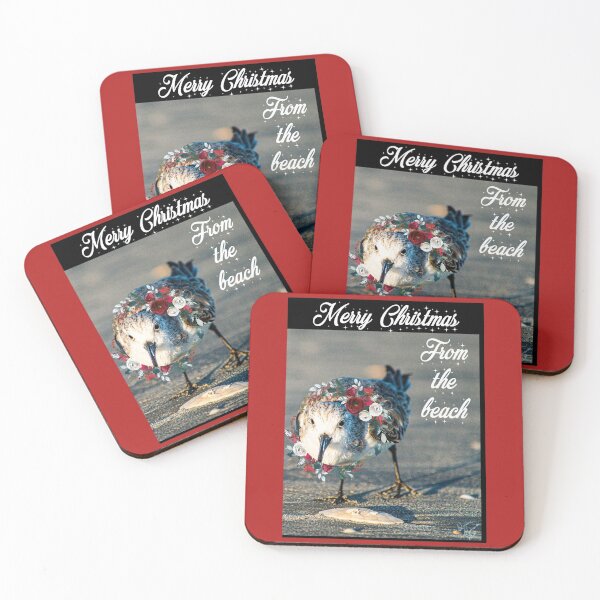 Item preview, Merry Christmas, Sandpiper, Beach love, grey sand, wreath, graphic design designed and sold by Darlene Cameron.