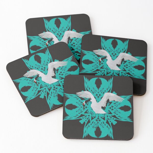 Item preview, Red Crowned Crane Pattern Teal/Aqua designed and sold by Salem Scribbles.