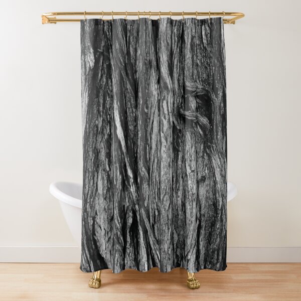 Cypress Pine Bark in Black and White Shower Curtain
