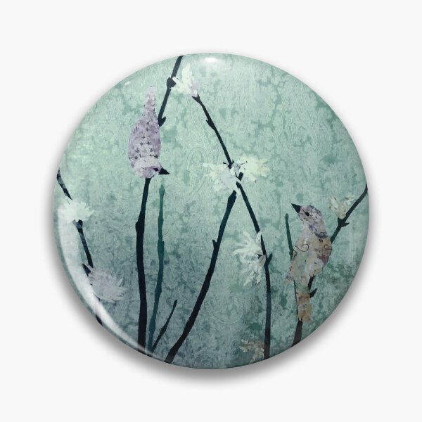 Item preview, Forsythia Love Birds in Sea Glass designed and sold by Heather Kitching.