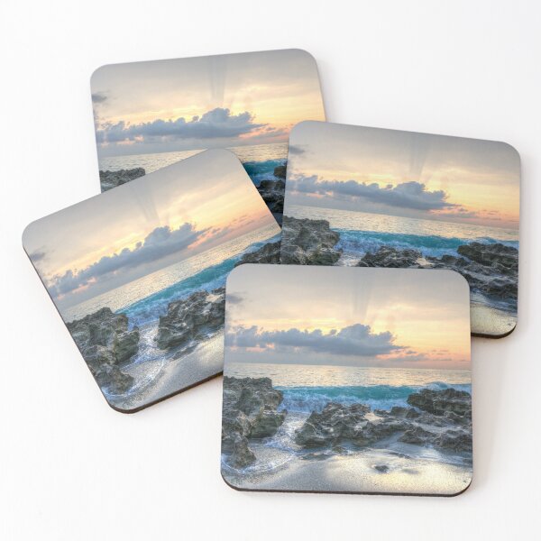 Item preview, Waves breaking on rocky beach at sunrise designed and sold by Steven Kight.