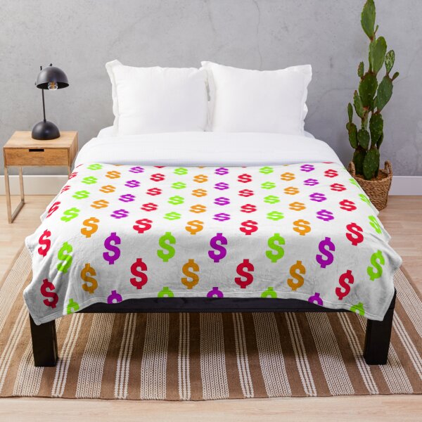 Multicolored dollar sign pattern on white background Throw Blanket