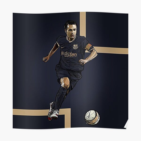 Iniesta With 2020 2021 Jersey Poster By Soccerteam Redbubble