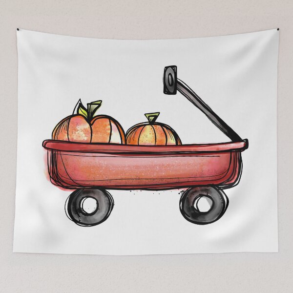 Item preview, Fall Autumn Little Red Wagon with Pumpkins designed and sold by bbpatterns.