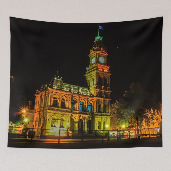 Item preview, Old Bendigo Town Hall and Shamrock Hotel at Night designed and sold by Steven Jodoin.