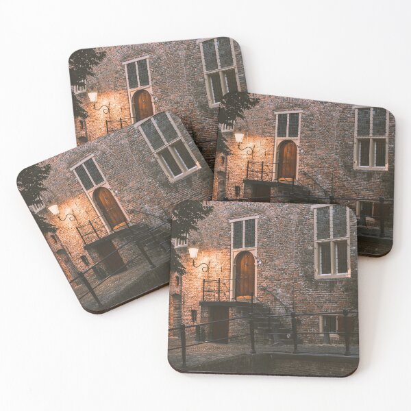 Item preview, Amersfoort walled historic Dutch city house entrance in the evening designed and sold by michieldros.