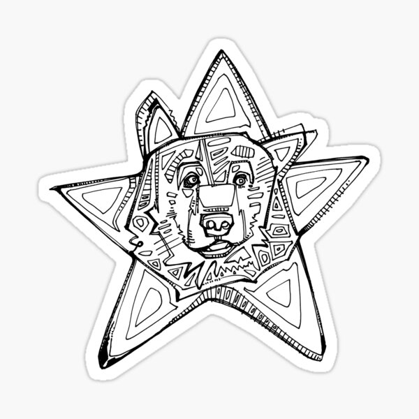 Star Bear, Coloring Book Page Sticker