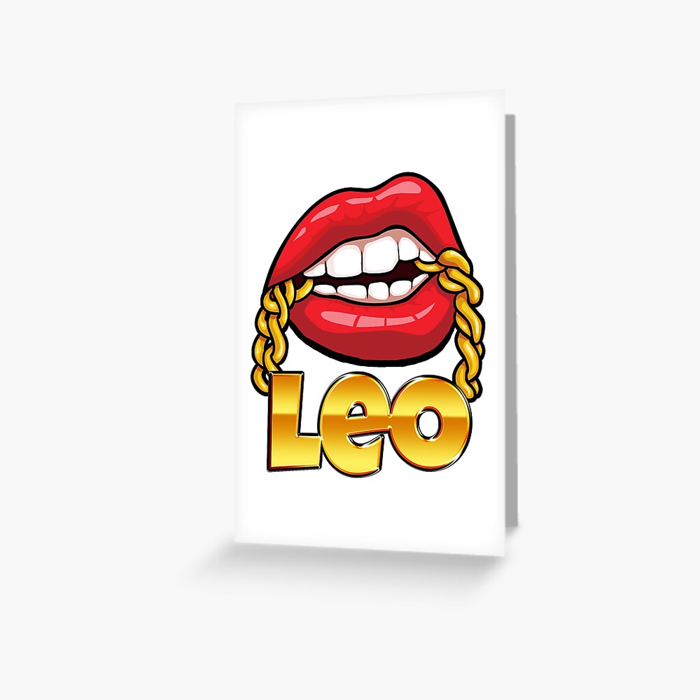 "Juicy Lips Gold Chain Leo Zodiac Sign TShirt" Greeting Card by