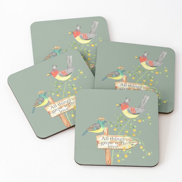 Item preview, All things grow with love birds on hats designed and sold by latiendadearyam.