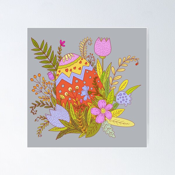 Artikelvorschau, Easter egg and beautiful flowers. Vivid digital illustration. entworfen und verkauft von Yovin11.