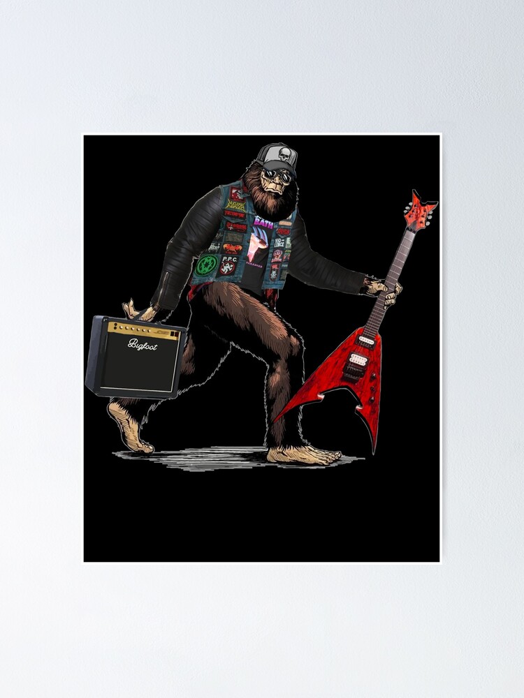 Maglietta Heavy-Metal Bigfoot 2020 - Design Rock Con Chitarra, Cotone E Poliestere (Uomo/Donna) - Foto 2