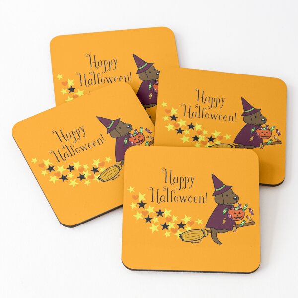 Item preview, Halloween Chocolate Labrador and Broom designed and sold by HappyLabradors.