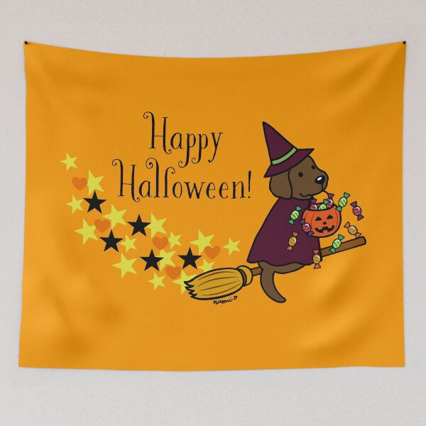 Item preview, Halloween Chocolate Labrador and Broom designed and sold by HappyLabradors.