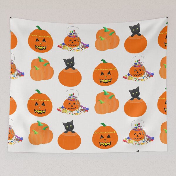Item preview, Halloween Pumpkins, Candy and Black Cat (White Background) designed and sold by ArtByLM.