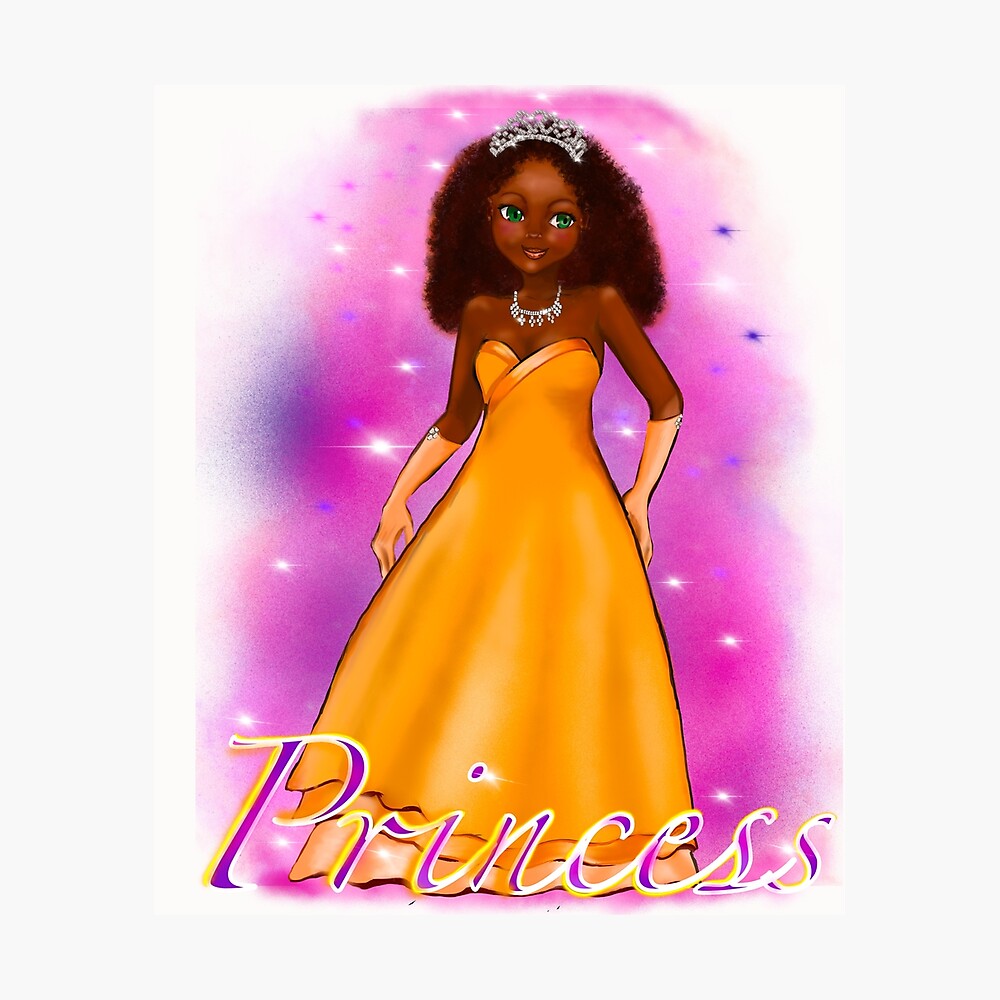 Black anime princess ! black girl with Afro hair, green eyes, dark brown  skin, pink background, Princess, Hair love !