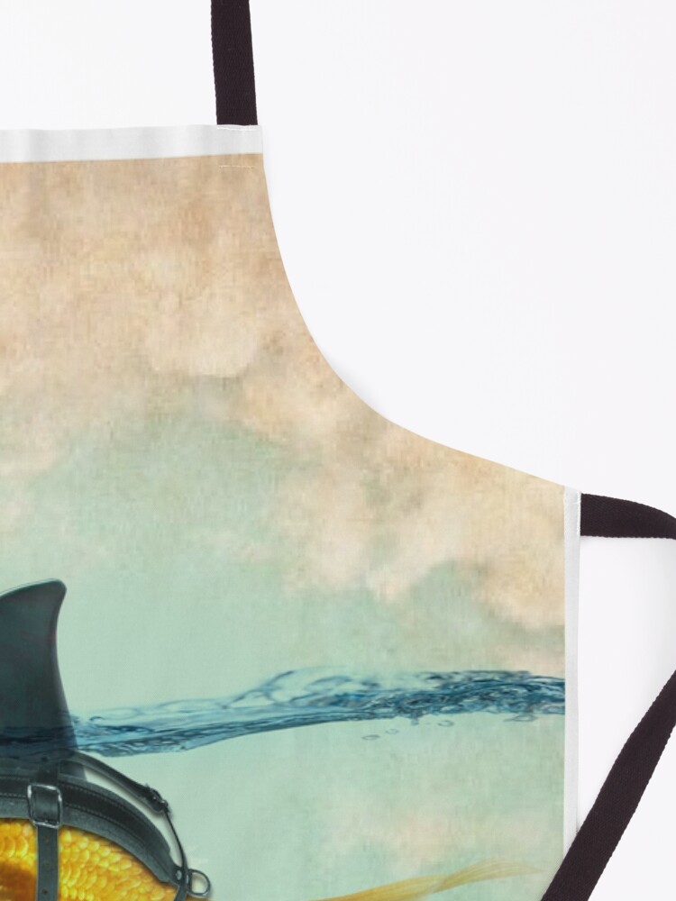 Alternate view of brilient disguise, goldfish with a shark fin Apron