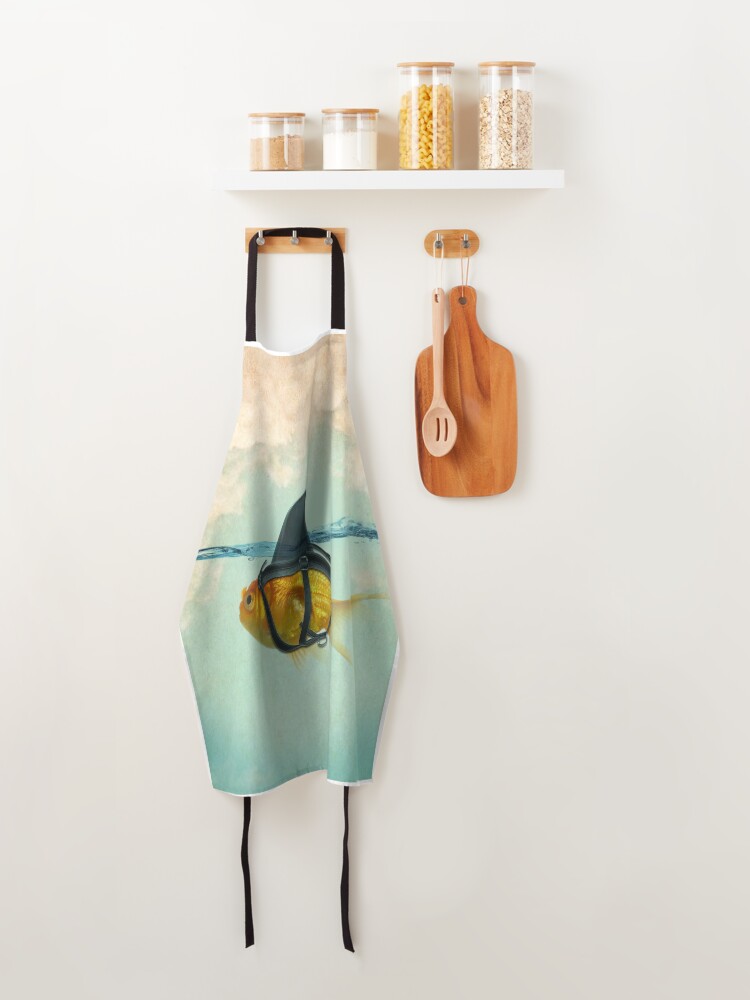 Alternate view of brilient disguise, goldfish with a shark fin Apron
