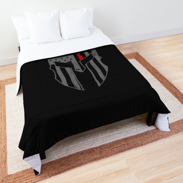 Red Line American USA Flag Spartan Helm - American Spartan Molon Labe Distressed Helmet With American Flag Thin Red Line Firefighters Comforter