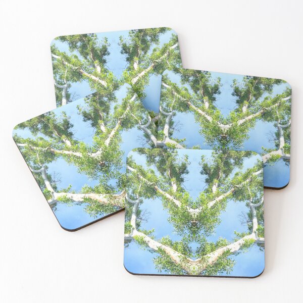 Item preview, tree trunks with green leaves stretch towards the blue sky designed and sold by Flavio Vieri.