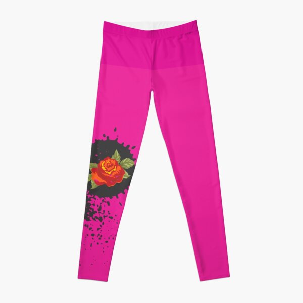 Sprouse inspired-Rose & Splattered Spray Paint- hot pink Leggings
