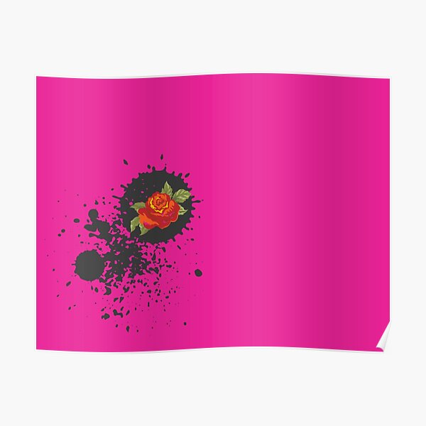 Sprouse inspired-Rose & Splattered Spray Paint- hot pink Poster
