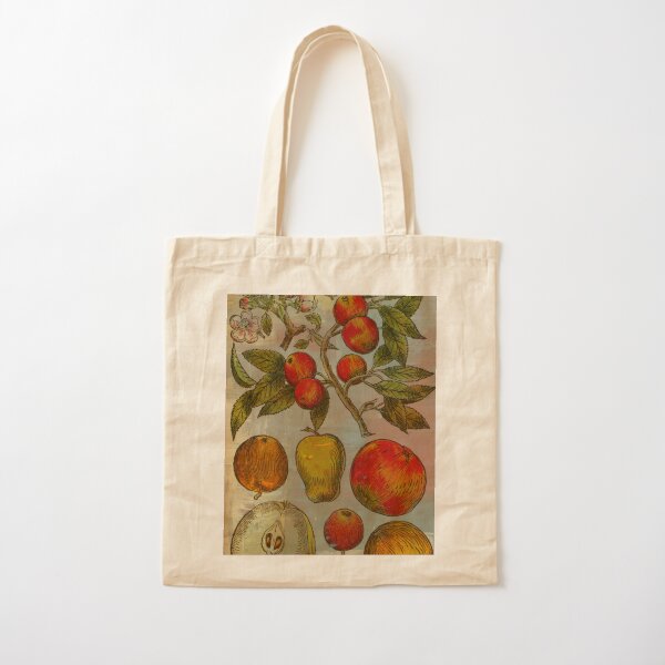 Botanical Print-Fruit Botanicals-Apples-Pears Cotton Tote Bag
