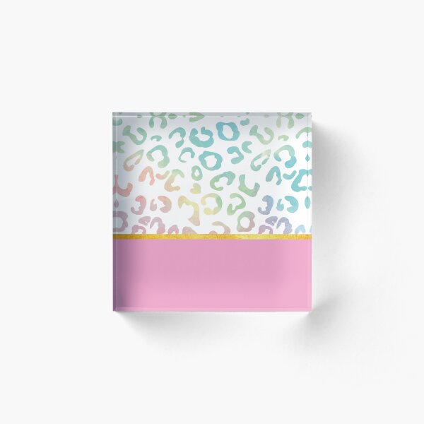 Pink rainbow leopard print, golden lining Acrylic Block