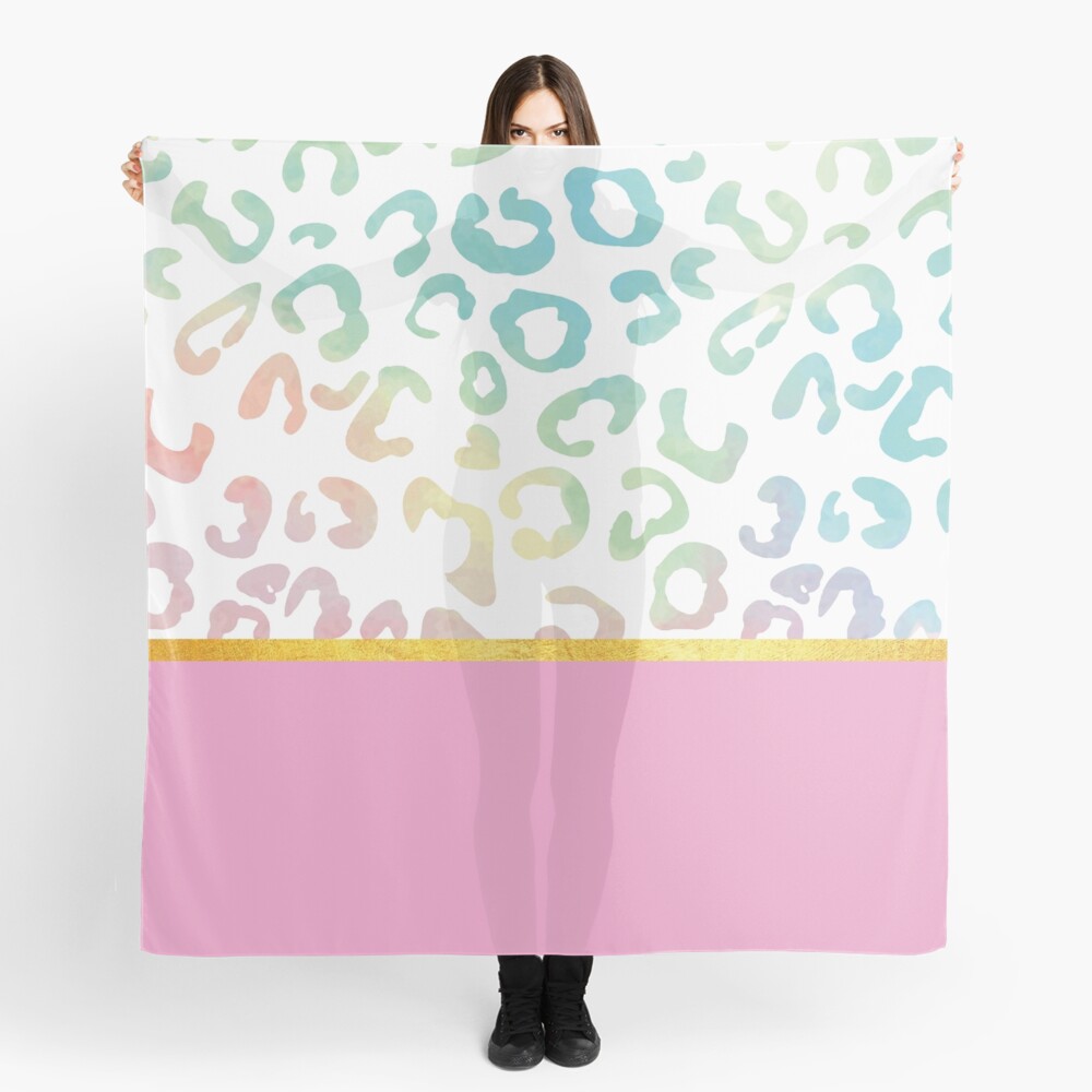 Pink rainbow leopard print, golden lining Scarf